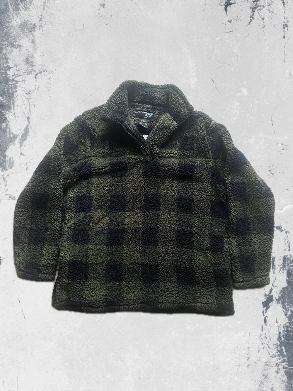 i5 Apparel Green Plaid Sherpa Fleece Quarter-Zip Pullover Jacket